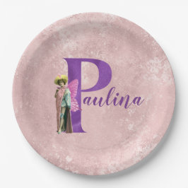 Prato De Papel Shimmer Roxo - Letra Ilustrada P - Adicionar Nome