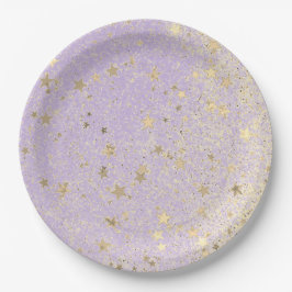 Prato De Papel Shimmery Glittery Douradas Stars on Lavanda     