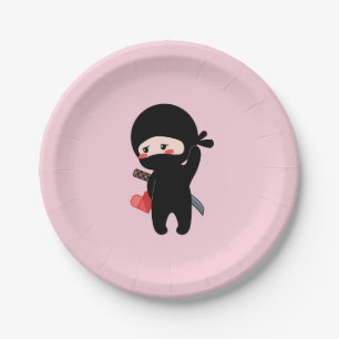 Prato De Papel Shy Blushing Ninja segurando papel originami Pnk c