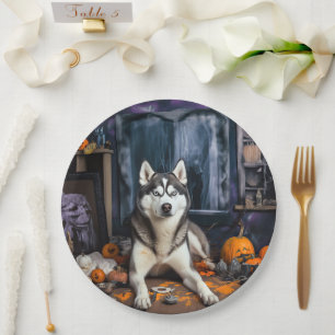 Prato De Papel Siberian Husky Pumpkins Halloween Scary
