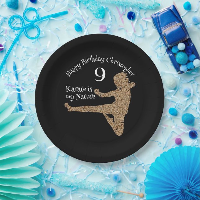 Prato De Papel Silhouette Martial Arts Japão Karate Boy Aniversár (Festa)