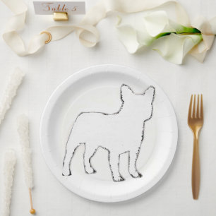 Prato De Papel Silhueta Branca de Bulldog Francês