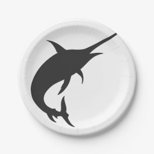 Prato De Papel Silhueta de peixe Marlin - Escolher cor de fundo