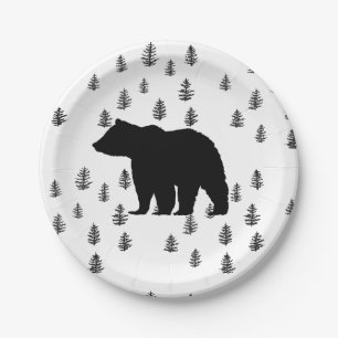 Prato De Papel Silhueta de Urso Árvores Deserto Montanha