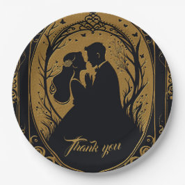 Prato De Papel Silhueta elegante de noiva e noiva