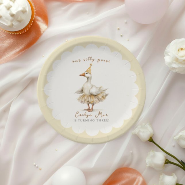 Prato De Papel Silly Goose 3rd Birthday Yellow Watercolor (Criador carregado)