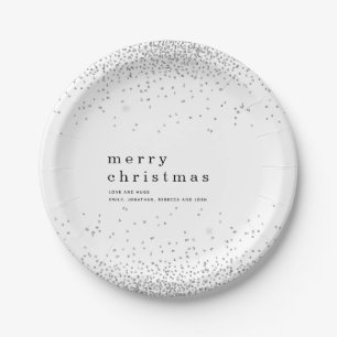 Prato De Papel Silver Confetti Glitter Nome Feliz Natal