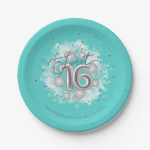 Prato De Papel Silver Foil Sweet 16 Birthday Balloons Party Teal