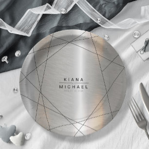 Prato De Papel Silver Geométrico Metálico/Black ID648