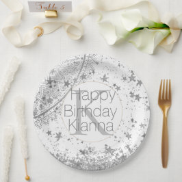 Prato De Papel Silver Lotus Mandala Stars Monograma Aniversário
