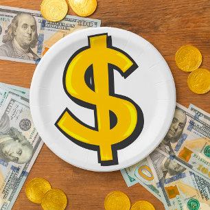 Prato De Papel Símbolo amarelo de dólar
