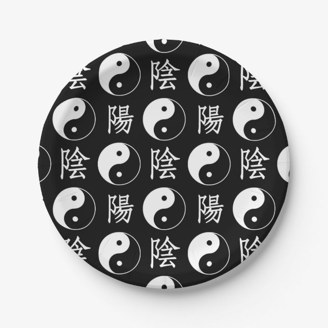 Prato De Papel Símbolo Black Yinyang - Padrão de Texto Chinês (Frente)