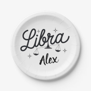 Prato De Papel Símbolo de Arte Zodiaca Personalizado por Libra