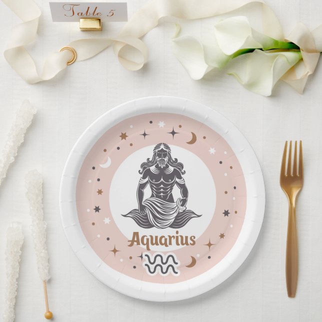 Prato De Papel Símbolo Zodiac Aquarius (Casamento)