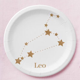 Prato De Papel Símbolo Zodiac Moderno Dourado Leo | Elemento Fogo