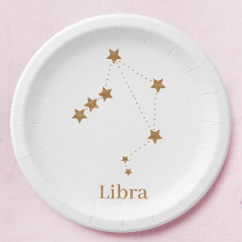 Prato De Papel Símbolo Zodiac Moderno Dourado Libra | Ar de eleme