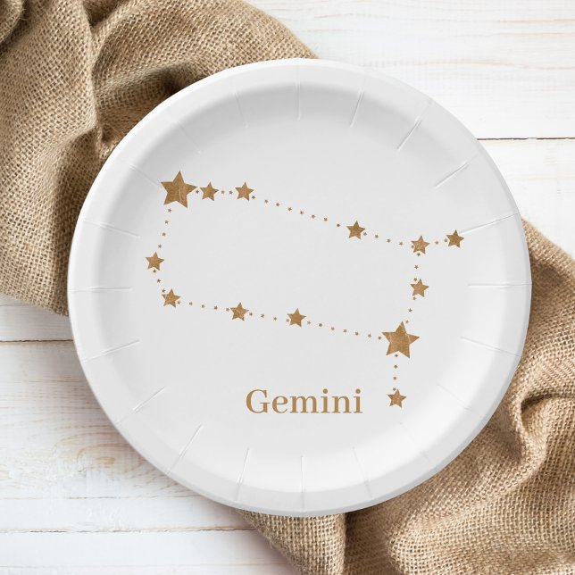 Prato De Papel Símbolo Zodiac Moderno Gemini Dourado | Ar de elem (Criador carregado)