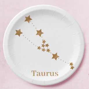 Prato De Papel Símbolo Zodiac Moderno Taurus Dourado   Elemento T