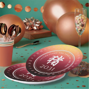 Prato De Papel Símbolo Zodíaco Lunar Vermelho 猪 Chinês Vermelho D