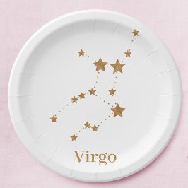 Prato De Papel Símbolo Zodiano Moderno Dourado Virgo | Elemento T