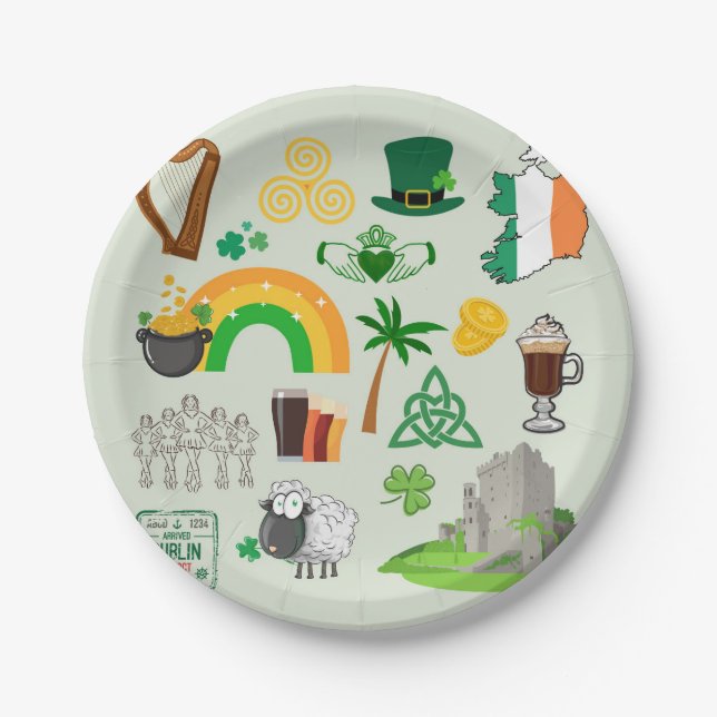 Prato De Papel Símbolos da Irlanda (Frente)
