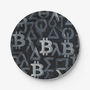 Prato De Papel Símbolos de Bitcoin (Estilo: 12)