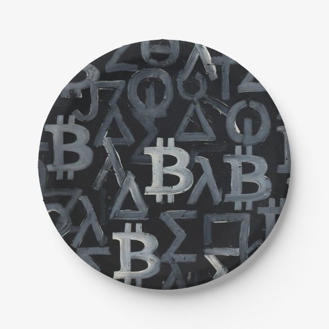 Prato De Papel Símbolos de Bitcoin (Estilo: 12) (Frente)