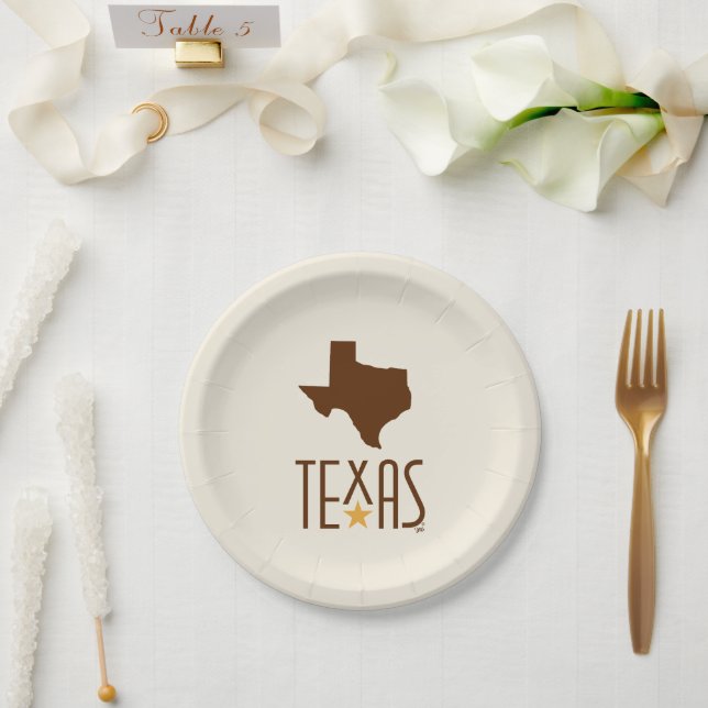 Prato De Papel Símbolos do Texas, Estado do Texas, castanho (Casamento)