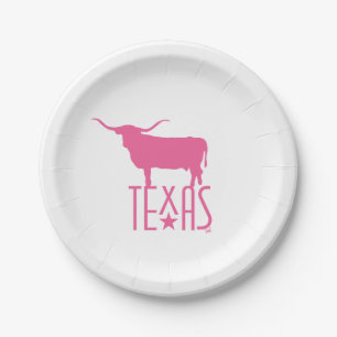 Prato De Papel Símbolos do Texas, Longhorn, rosa