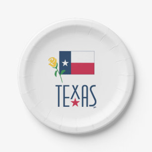 Prato De Papel Símbolos do Texas, Texas Flag e Yellow Rose