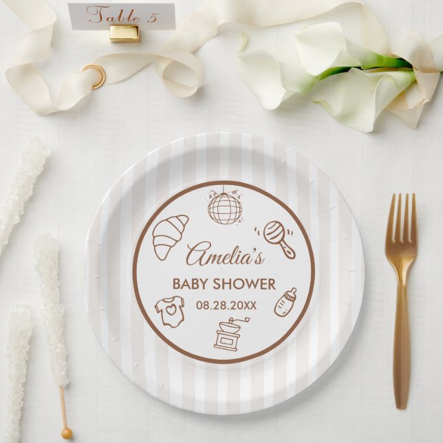 Prato De Papel Simple Baby Is Brewing Doodle Coffee Baby Shower (Casamento)