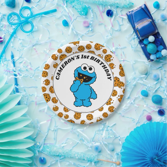 Prato De Papel Simple Cookie Monster 1st Birthday (Festa)
