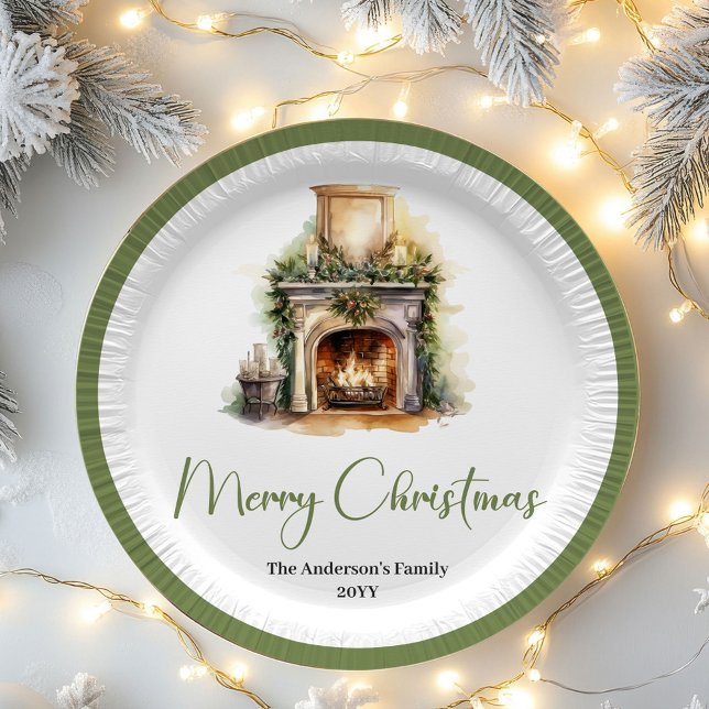 Prato De Papel Simple Elegant Christmas Custom Name Paper Plates (Simple Elegant Christmas Custom Name Paper Plates)