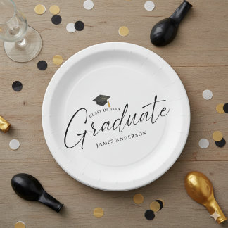 Prato De Papel Simple Elegant Script Graduation Party