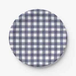 Prato De Papel Simple navy gingham paper plates