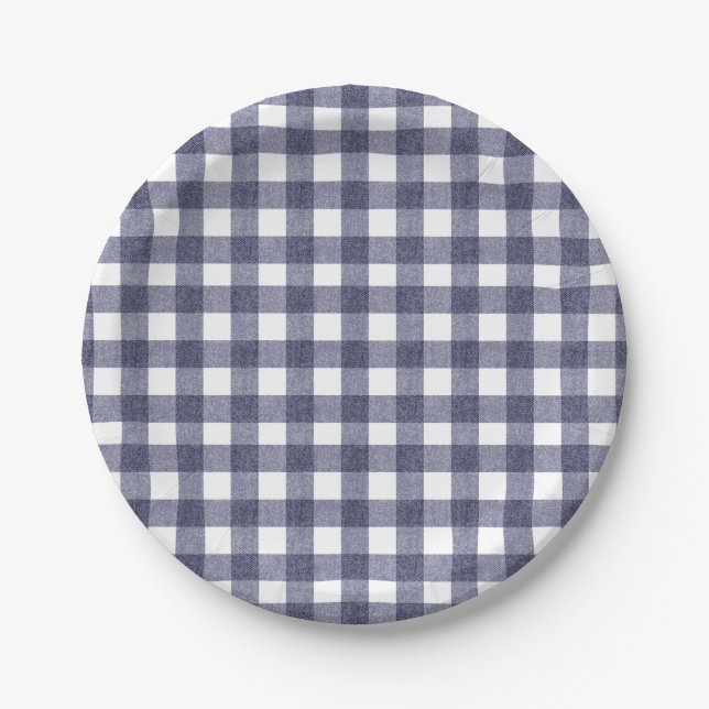 Prato De Papel Simple navy gingham paper plates (Frente)