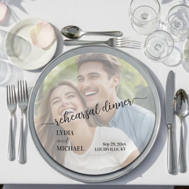 Prato De Papel Simple Text Overlay Photo Rehearsal Dinner (Criador carregado)
