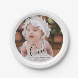 Prato De Papel Simple Typography Photo First Birthday