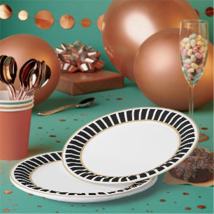 Prato De Papel Simples   Clássica   Elegante   Trendy Black & Whi