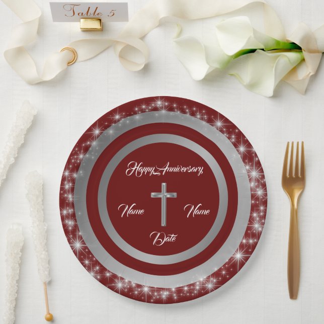 Prato De Papel Simples Personalizar Aniversário de Prata (Casamento)