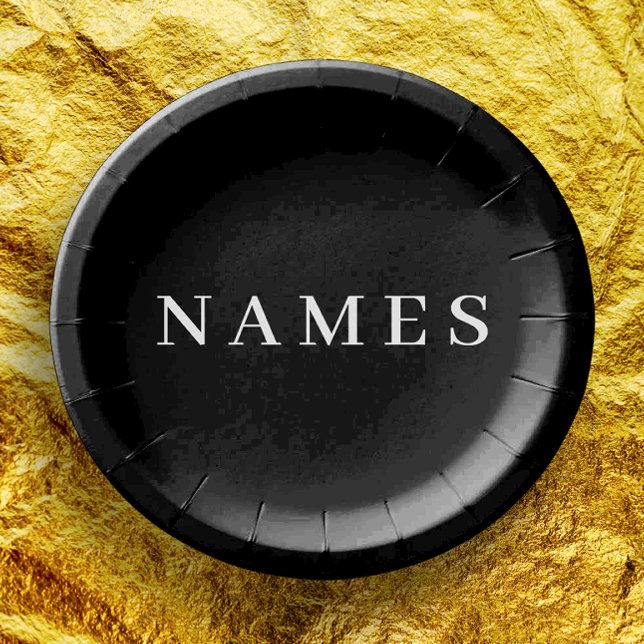 Prato De Papel Simples Preto Personalizado Adicionar Seu Nome Ele (Criador carregado)