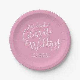 Prato De Papel Simples roteiro branco rosa casado personalizado