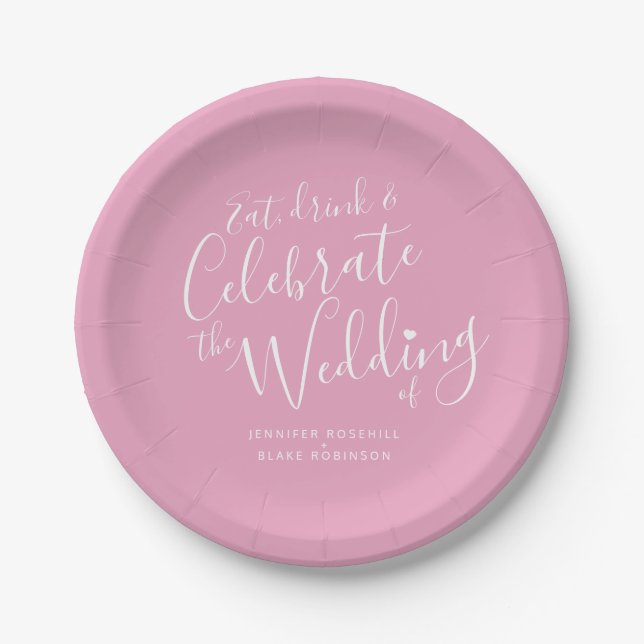 Prato De Papel Simples roteiro branco rosa casado personalizado (Frente)
