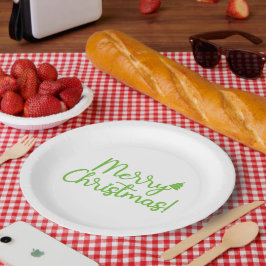 Prato De Papel Simples texto Verde Feliz Natal em Branco