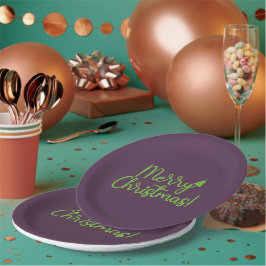Prato De Papel Simples texto Verde Feliz Natal em Violeta