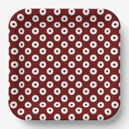 Prato De Papel Simples vermelho escuro e pontos de polca brancos