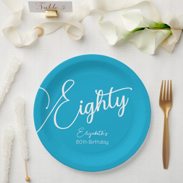 Prato De Papel Simplesmente moderno Script Aqua Blue 80 Festa de  (Casamento)