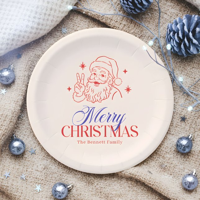 Prato De Papel Sinais de Paz Retroativos - Feliz Natal (Criador carregado)