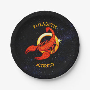 Prato De Papel Sinal de aniversário do Scorpio Zodac com seu nom