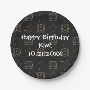 Prato De Papel Sinal de Estrela de Astrologia de Libra Negra e Do